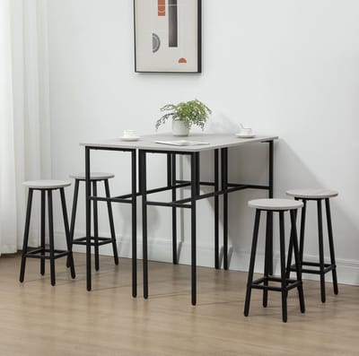 Barset Met Tafel En Barkrukken - 6-Delige Zithoek - Flexibel En Ruimtebesparend - Voor Keuken En Eetkamer - Hout En Metaal - Grijs Zwart