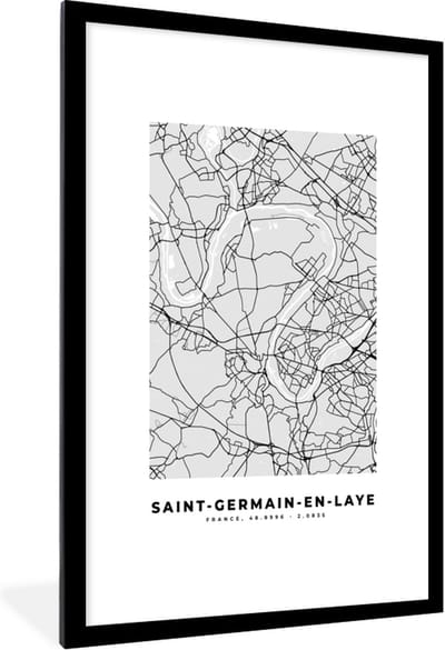 Fotolijst incl. Poster - Stadskaart – Frankrijk – Kaart – Saint-Germain-en-Laye – Plattegrond - 80x120 cm - Posterlijst