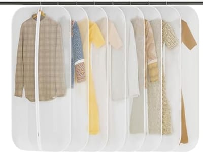 PromoHome Kledingbeschermhoes 8 stuks 60x120 cm Transparante Kledingzakken met Ritssluiting - Luchtdichte Opslag voor Pakken, Jurken, Overhemden en Jassen - Wit