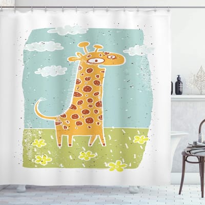 ABAKUHAUS Girafendouchegordijn – Kinder-Diermotief – 175 x 200 cm – Waterafstotend, Kleurrijk