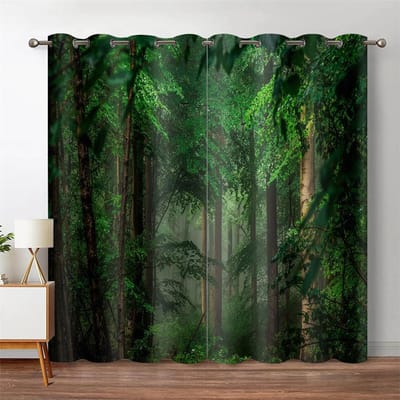 Bos Gordijnen Jungle Boom Natuurlijk Landschap Raamgordijn Jaloezieën voor Woon Woonruimte Slaapkamer Waterval Links en Rechts Tweeledig Open W50 X H130(CM)X2&Grommet Top