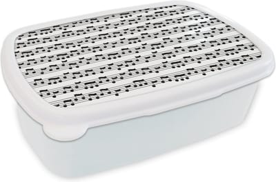 Broodtrommel Wit - Lunchbox - Brooddoos - Muziek - Patronen - Muzieknoten - 18x12x6 cm - Volwassenen