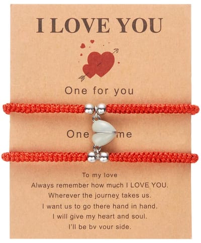 2-delige Magnetische Koppelarmband Set – Gevlochten Geluk Armbanden met Hart | Voor Koppels, Vrienden & Liefde (Dames & Heren)- Rood
