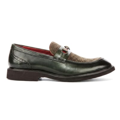 Justin Reess herenschoenen groene leren visgraat-tweed loafer schoenen - Tristian