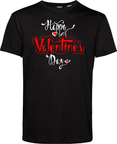 T-shirt Happy Valentines Day | Valentijn cadeautje voor hem | Valentijn | Valentijnsdag voor mannen | Zwart | maat XS