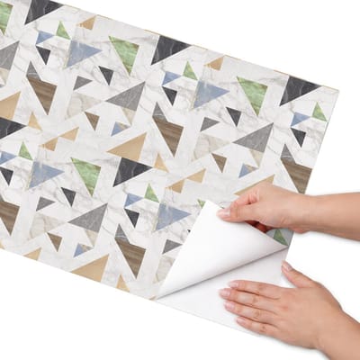 Coloray Meubel Wrap Folie - Wit Meubelfolie - 50x100 cm - Plakfolie Meubels Geometrisch patroon - Decoratiefolie Zelfklevend - Geometrische Meubelfolie - Meubelfolie Zelfklevend - Badkamer decoratie - Geometrie