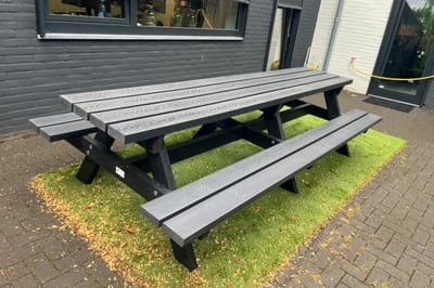 Rockwood® Picknicktafel Woodblend Antraciet - Zwaar Kunststof (50mm dik) Houtnerf 3.00m