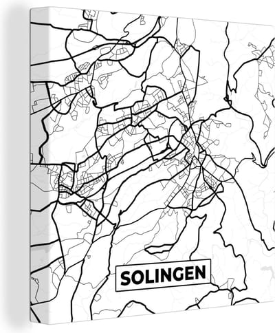 Canvas Schilderij Solingen - Plattegrond - Kaart - Stadskaart - 20x20 cm - Wanddecoratie
