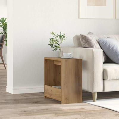 vidaXL - Bijzettafel - 50x26x50 - cm - bewerkt - hout - artisanaal - eikenkleurig