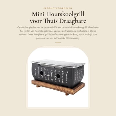 Dailygoods- Houtskoolgrill Mini - Draagbare BBQ - Yakiniku/Spiesjes - Compact - Hoogwaardige Materialen - Gelijkmatige Warmteverdeling - Barbecue