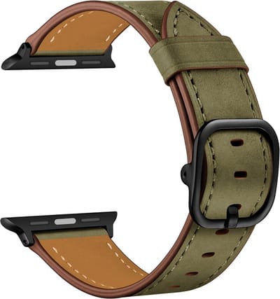 Leren bandje - geschikt voor Apple Watch 1/2/3/4/5/6/7/8/9/10/11/ SE (1,2,3) met maat 38 mm / 40 mm / 41 mm en 42 mm (Watch 10/11) - groen