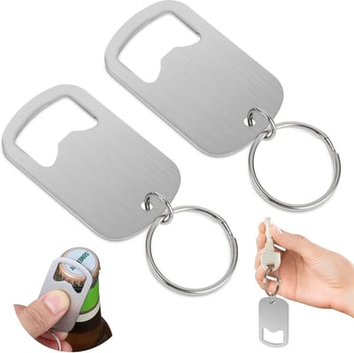 Flesopener sleutelhanger 2 stuks - roestvrij staal - compact formaat - ideaal voor mannen cadeau - ShopVlot