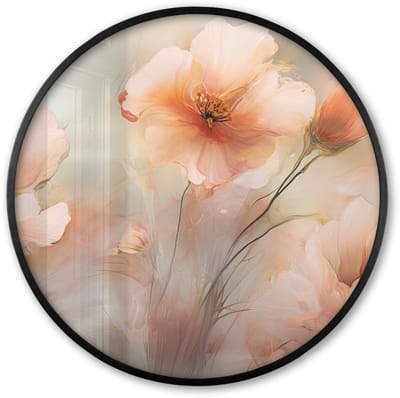 Poster in lijst Rond - Fotolijst 60x60 cm - Posters - Bloemen - Pastel - Kunst - Klaprozen - Watercolor - Ronde posterlijst zwart - Decoratie - Wanddecoratie woonkamer - Muurdecoratie slaapkamer