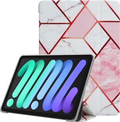 Cadorabo Tablet Hoesje geschikt voor Apple iPad MINI 6 (8.3 Zoll) - Design Wit Roze Marmer - Ultra dunne beschermhoes gemaakt van flexibel TPU silicone met standfunctie