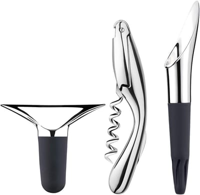 Luxe Wijnaccessoires Set RVS - Kurkentrekker, Flesstop en Schenker