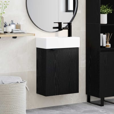 vidaXL - Badkamermeubel - met - kraan - Zwart - eiken - 45,5 - x - 22,5 - x - 84 - cm