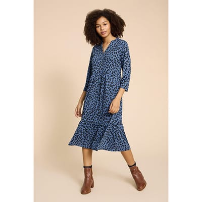 White Stuff Naya Jersey Dre Blue Printed Maat: 10 PETITE | Midi Jurken Outlet | Dames | Blauw