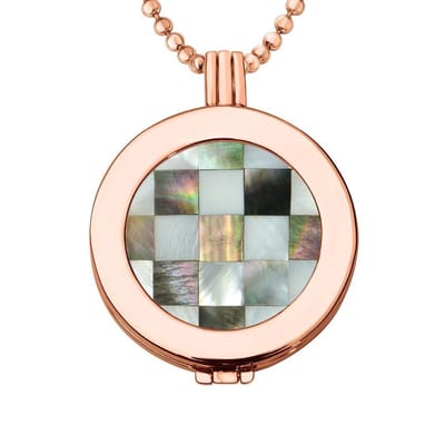 Munthouder met Ketting en Munt 33mm Schelp Blokjes Grijs - Rosegoudkleurig - ERHS895