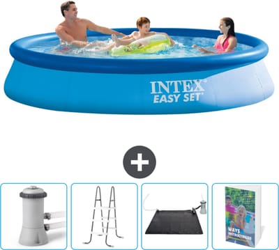 Intex Rond Opblaasbaar Easy Set Zwembad - 366 x 76 cm - Blauw - Inclusief Pomp Ladder - Solar Mat - Zwembadgids