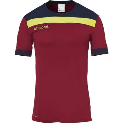 Uhlsport Offense 23 Shirt Korte Mouw Kinderen - Bordeaux / Marine / Fluogeel | Maat: 128