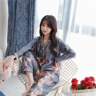 Dames Zijden Pyjama Set Zijden Pyjama Dames Pyjama Lente Loungewear Satijn Herfst Loungewear Sets Plus Size 4XL gray