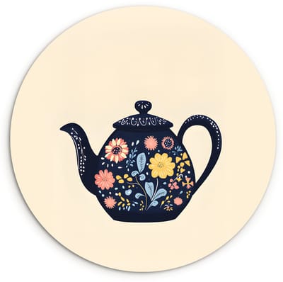 WallCircle® Wandcirkel 120x120 cm - Muurcirkel Theepot - Kleurrijk - Bloemen - Muurdecoratie woonkamer - Wanddecoratie slaapkamer - Kamer decoratie accessoires - Ronde schilderijen XXL