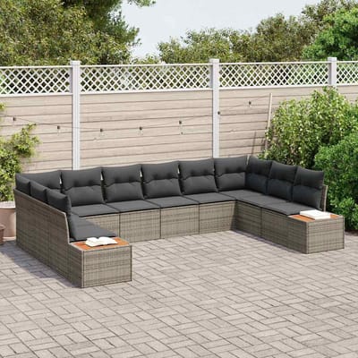 vidaXL - Tuinbank - Set - 10 - st - 10-Aantal - zitplaatsen - Grijs - Polyrattan