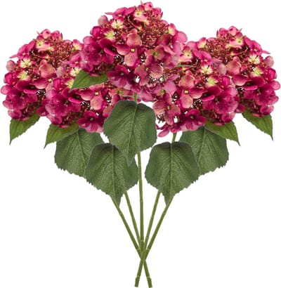 Emerald Kunstbloem hortensia tak - 5x - 50 cm - fuchsia - kunst zijdebloem - Hydrangea - decoratie bloem
