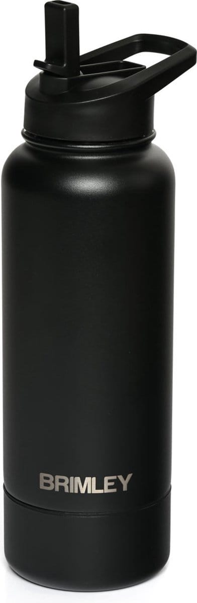 Brimley Waterfles - Waterfles 1 liter - Sportfles - Sportbidon - Drinkfles - Geïsoleerd - Tot 24 uur warm/koude drank - Met afdraaibare dop als beker/sleutels/sportsupplementen - Zwart
