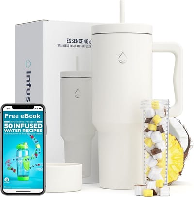 Geïsoleerde Beker 1.2L met Handvat, Fruitinfuser en Rietje - RVS Reismok
