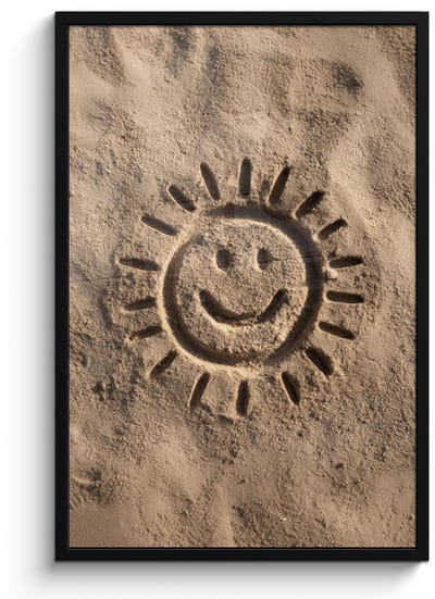 Poster in lijst - Fotolijst 60x90 cm - Posters - Gezichtje - Zon - Zand - Getekend - Posterlijst zwart - Decoratie - Wanddecoratie woonkamer - Muurdecoratie slaapkamer