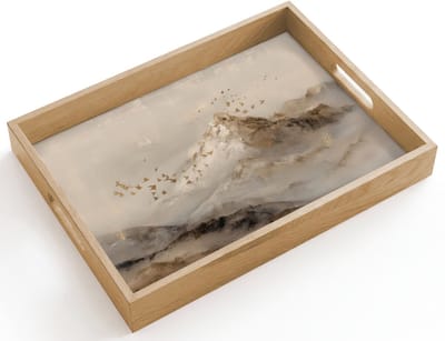 Dienblad hout 40x30 cm - Schootdienblad - Berglandschap - Mist - Penseelstreken - Borrelplank rechthoek - Plateau dienbladen