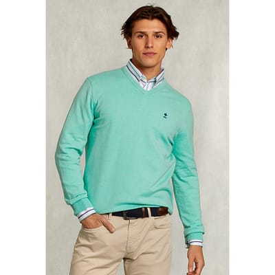 River Woods Normal Fit Basic Cotton V-neck Pullover Gimlet Mix Green Size: S | Sweaters Outlet | Heren | Groen