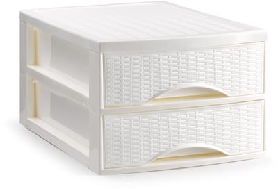 Plasticforte Ladekastje bureau organizer SORTED - 2 lades - wit - L26 x B35 x H19 cm - kunststof - organiseren