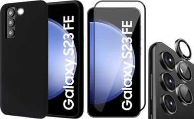 Hoesje geschikt voor Samsung Galaxy S23 FE - Screenprotector Volledig Dekkend Glas & Camera Protector - Mat Back Case Zwart