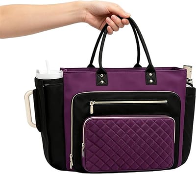 VHV Laptoptas Dames - Werk- & Docententas - Beige/Bruin - 15.6 inch Laptopvak - Grote Bekerhouder - Zakelijke Handtas - Polyester - 42.5 cm - Paars