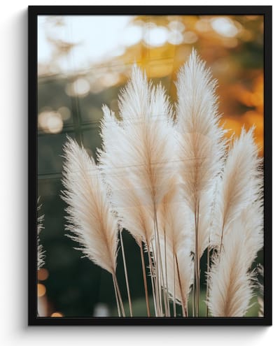 Poster in lijst - Fotolijst 50x70 cm - Posters - Pampasgras - Pluimen - Sierlijk - Posterlijst zwart - Decoratie - Wanddecoratie woonkamer - Muurdecoratie slaapkamer