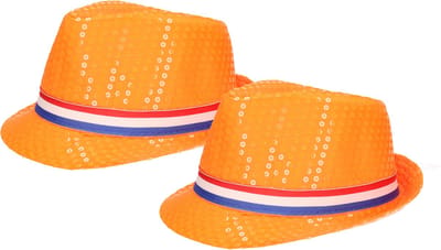 Haza Oranje gleufhoed/supporters hoedje - 2x stuks - volwassenen - met Nederlandse vlag - Koningsdag