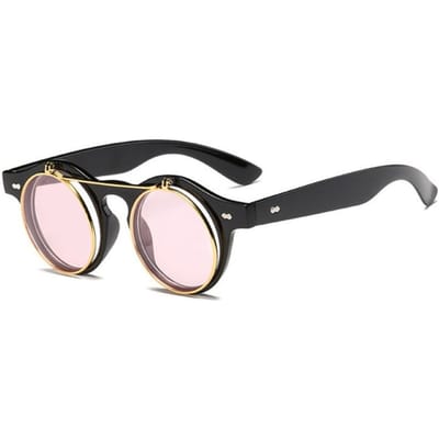 Retro Rond Montuur Flip Cover Zonnebril Zonbeschermend Buiten Punk Dubbele Laag Zwarte Tinten Bril black