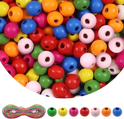Set van 200 Natuurlijke Kleurige Houten Kralen van 14mm voor DIY Sieraden, Knutselen en Creatieve Projecten