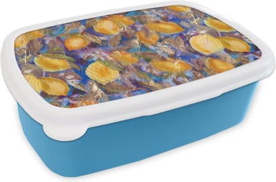 Broodtrommel Blauw - Lunchbox - Brooddoos - Citroen - Vintage - Jungle - Patronen - 18x12x6 cm - Kinderen - Jongen