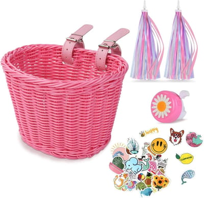 Fietsmand - Meisjesfiets - Fietsmand voor 12-20 inch - Waterafstotende mand - Handgeweven - Inclusief Bel en 30 stickers