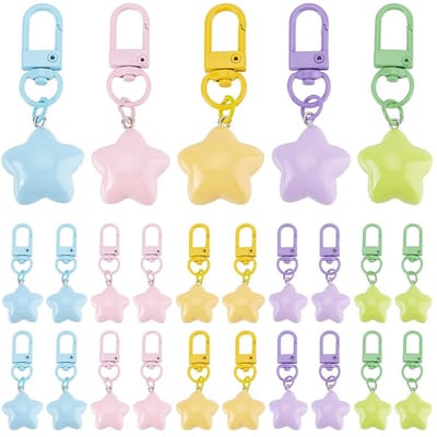 Dailygoods- Sleutelhanger 25 Stuks - Mollige Sterren - Sleutelhanger Accessoires - Autosleutels - Huissleutels - Duurzaam Materiaal - Sleutelring