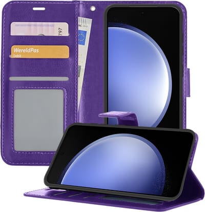Hoesje - Geschikt voor Samsung Galaxy S23 FE - Luxe Bookcase - Walletcase Hoes - Portemonnee - Cover - Telefoonhoes - Paars