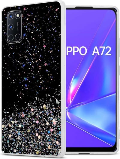 Cadorabo Hoesje geschikt voor Oppo A72 in Zwart met Glitter - Beschermhoes van flexibel TPU silicone met fonkelende glitters Case Cover Etui