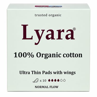 Lyara Biologisch Maandverband 100% Katoen – Ultra Dun met Vleugels – Normale Flow – 10 Stuks