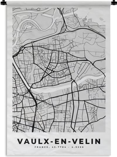Wandkleed - Wanddoek - Vaulx-en-Velin – Plattegrond - Frankrijk – Kaart – Stadskaart - 120x180 cm - Wandtapijt