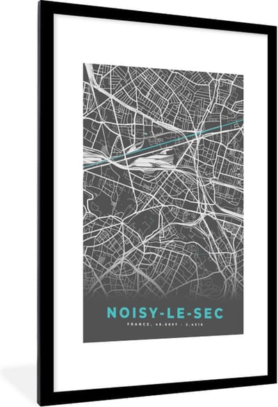 Fotolijst incl. Poster - Noisy-le-Sec - Frankrijk - Stadskaart - Kaart - Plattegrond - 60x90 cm - Posterlijst
