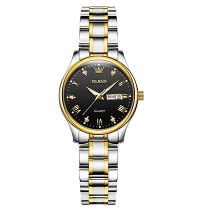 Olevs - Dameshorloge- Polshorloge - Horloge - Horlogedoos - Vrouwen - Goud & Zwart- Polsband Zilver