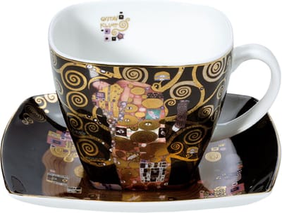 Goebel - Gustav Klimt | Kop en schotel De Vervulling zwart | Porselein - 250ml - met echt goud